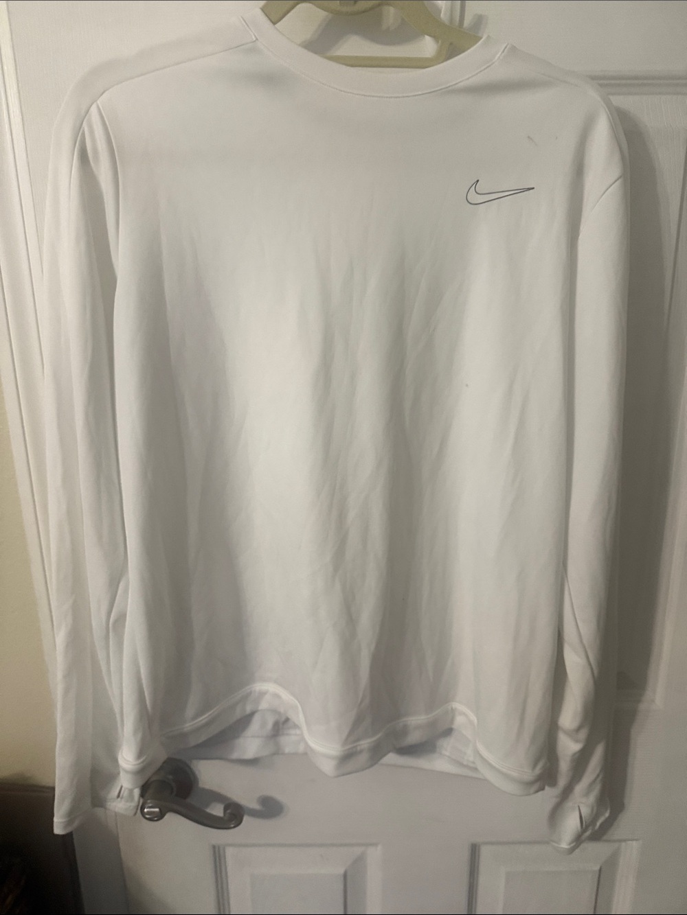 Nike White Long-Sleeve Crew with Small Swoosh